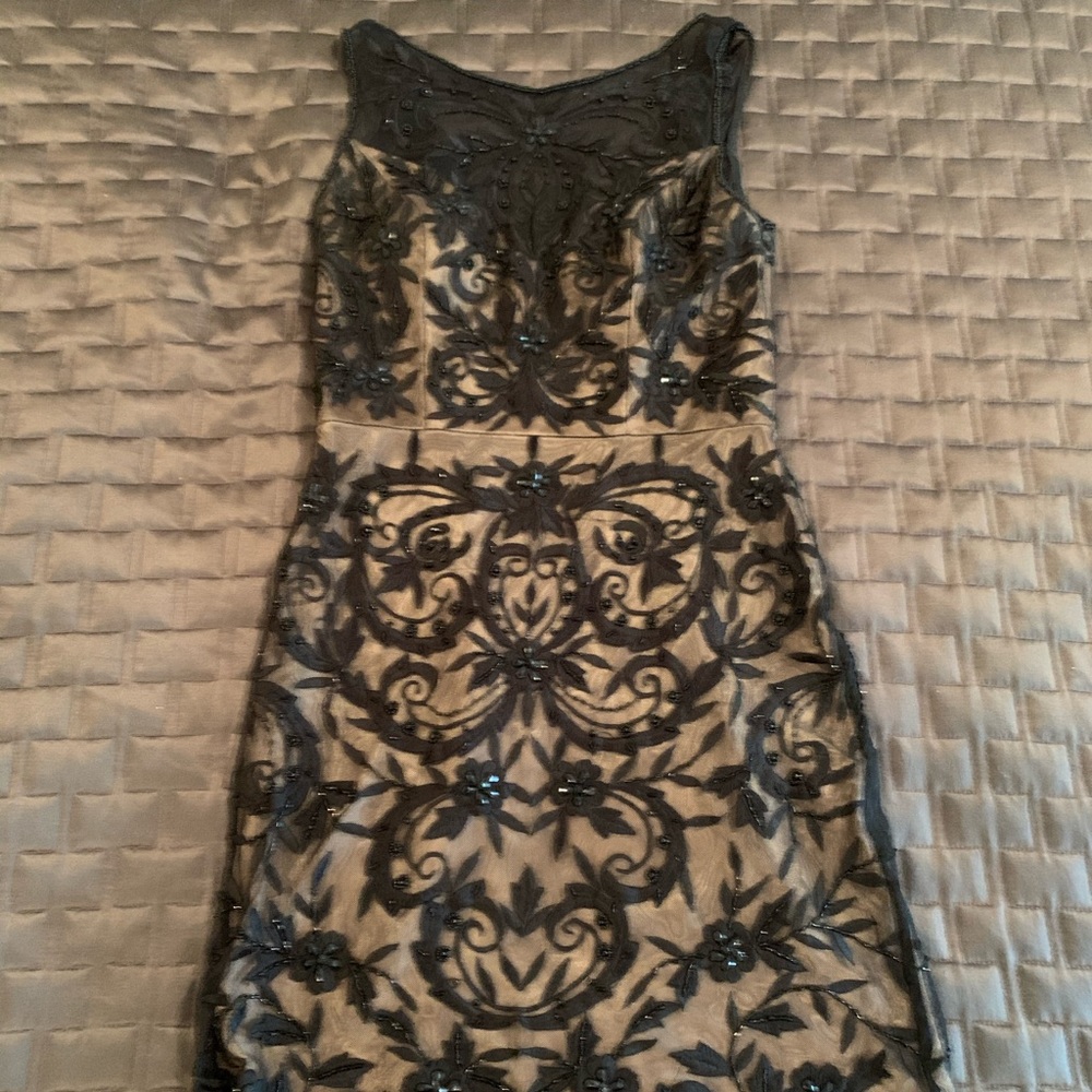 Sue Wong Black and Nude Beaded Dress